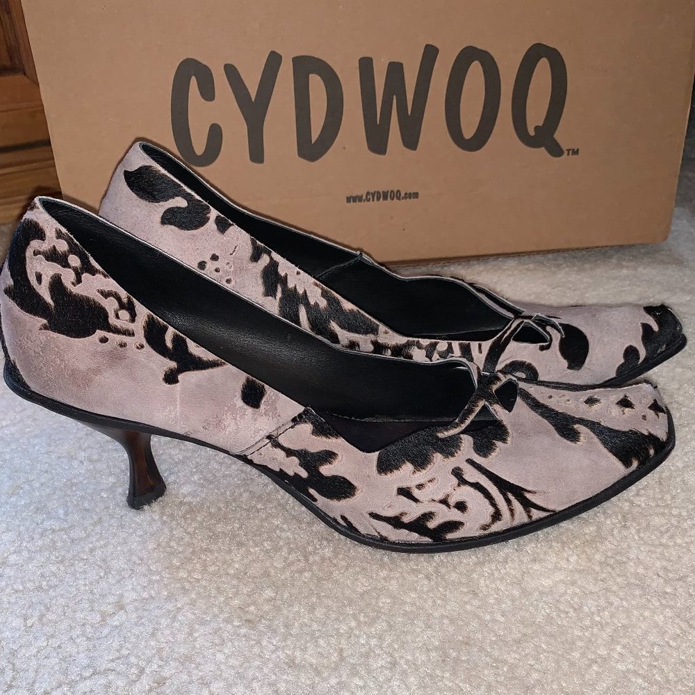 CYDWOQ Vintage Kitten Heel Shoe Gray/Black Size 37.5 (US 7.5)
